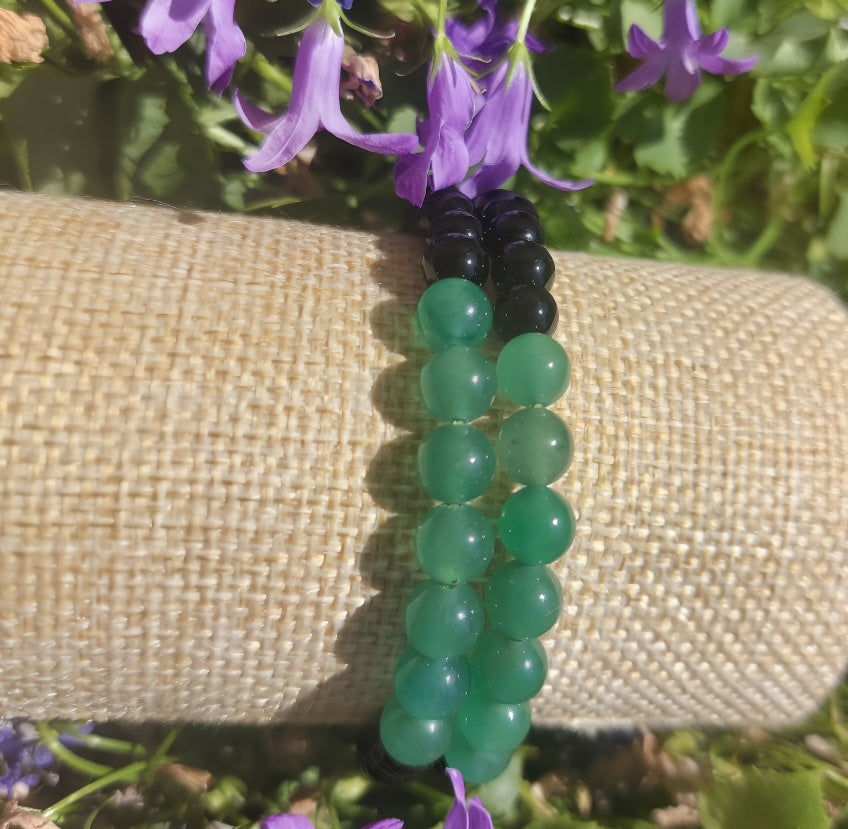 Armband 7 Perlen, (Obsidian, grüner Aventurin), 06mm Kugeln.