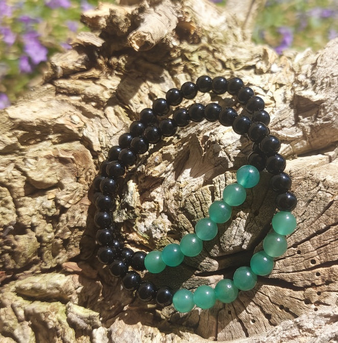 Armband 7 Perlen, (Obsidian, grüner Aventurin), 06mm Kugeln.