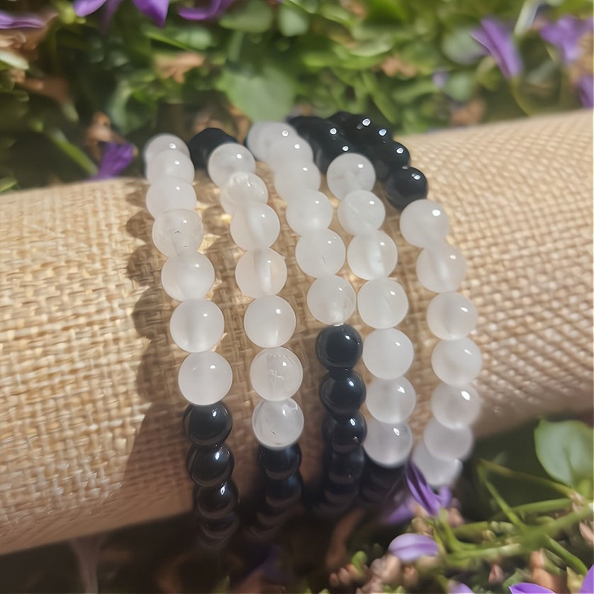 Armband 7 Perlen, (Obsidian, Bergkristall), 06mm Kugeln.