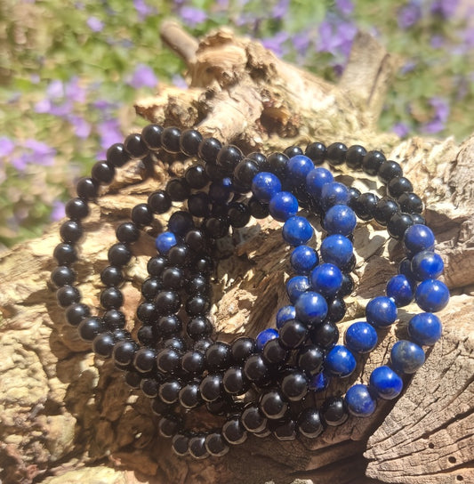 Armband 7 Perlen, (Obsidian, Lapislazuli), 06mm Kugeln.