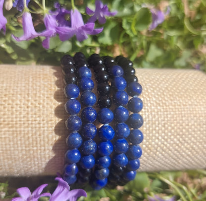 Armband 7 Perlen, (Obsidian, Lapislazuli), 06mm Kugeln.
