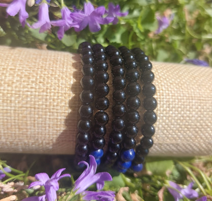 Armband 7 Perlen, (Obsidian, Lapislazuli), 06mm Kugeln.