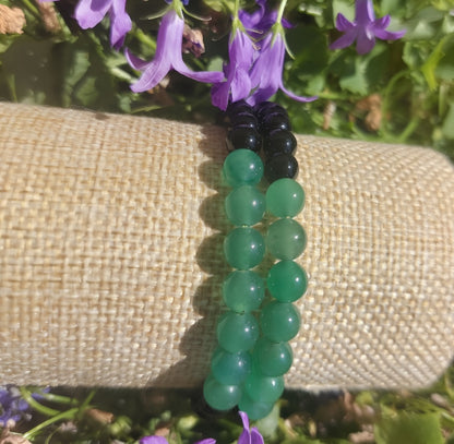 Armband 7 Perlen, (Obsidian, grüner Aventurin), 06mm Kugeln.