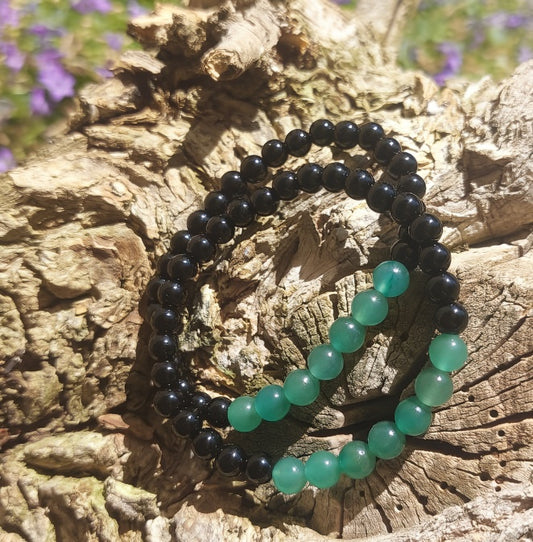 Armband 7 Perlen, (Obsidian, grüner Aventurin), 06mm Kugeln.