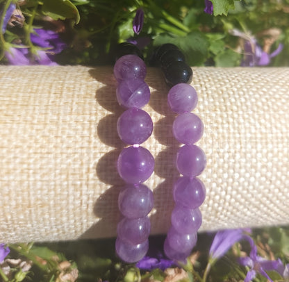 Armband 7 Perlen, (Obsidian, Amethyst), 06mm Kugeln.