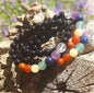 Armband (7 Perlen - Chakra, Obsidian), 08mm Kugeln.