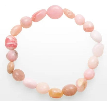 Armband, rosa Opal, Trommelsteine, 06-08 mm.