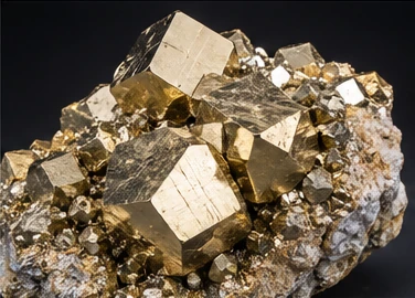 Goldglänzende Pyritkristalle aus Peru