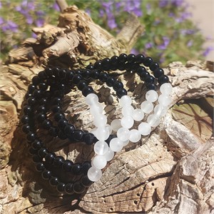 Armband 7 Perlen, Obsidian, Bergkristall, 06mm Kugeln. – Armbänder online kaufen